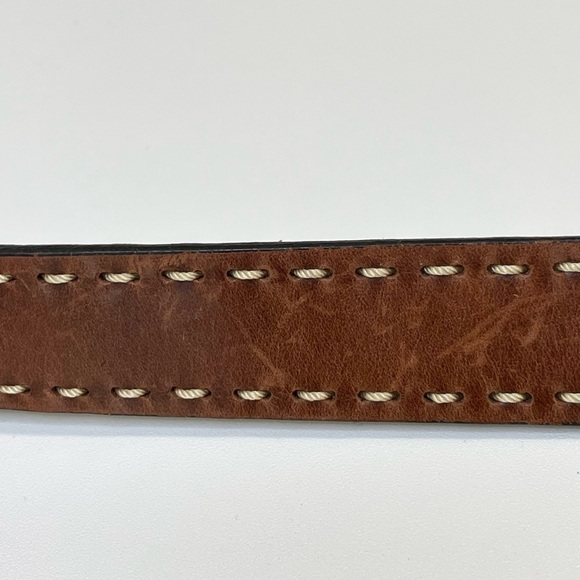 Brown Leather Stitched Belt Medium Classic Unisex Medium - Picture 4 of 7